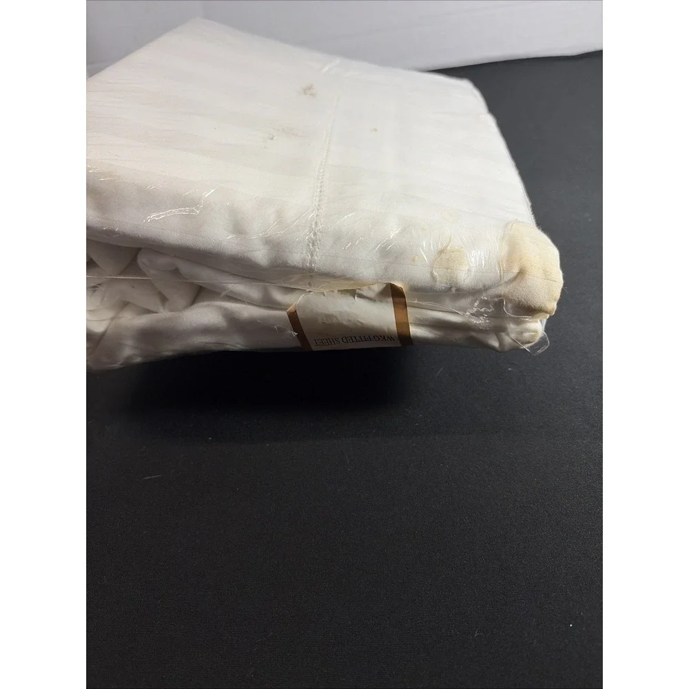 Vintage WestPoint Utica Premium Fitted Sheet Waterbed King WKG White Stripe NWT